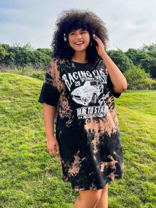 SHEIN EZwear Plus Size Multi-Color Tie Dye Loose Fit Dress (Random Dye) - Multicolor - View 1