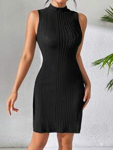 SHEIN PETITE 女士立領無袖連衣裙 - 黑色 - 查看 6