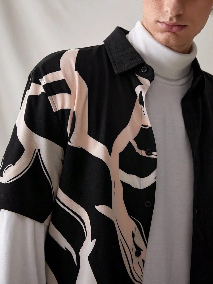 Men's Printed Woven Shirt And Shorts Set