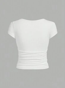 SHEIN EZwear 女士多色針織v領短袖修身t恤 - 彩色 - 查看 3