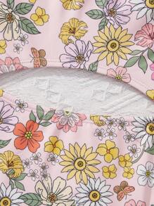 SHEIN SLAYR KIDS Young Girl's Knitted Flower Print One-Piece Swimsuit For Vacation