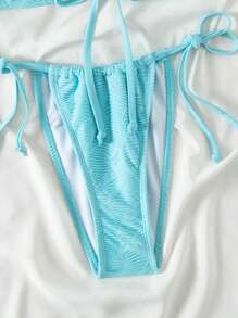 SHEIN Swim Bộ bikini kết cấu rắn chắc trên bãi biển mùa hè - Màu xanh lam - Xem 5