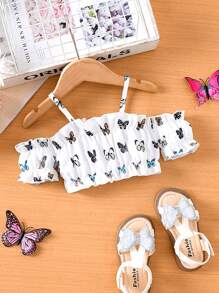 Butterfly White Spaghetti Strap Cool Fashion Tank Top For Baby Girls - Multicolor - View 2