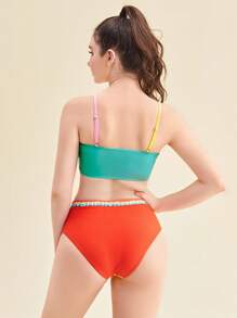 SHEIN Bộ bikini dây đeo khối màu sắc dành cho cô gái tuổi teen có dây đeo spaghetti - Nhiều màu - Xem 2