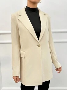 EURMUSE Của phụ nữ Màu thuần Cổ áo tây Áo vest Áo khoác - Hồng - Xem 4