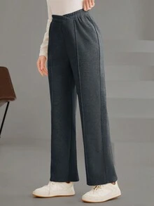Mulvari Women's Wrapped Waist Stitching Detail Sweatpants - Dark Grey - View 3