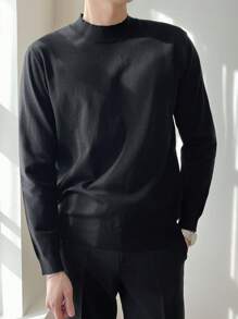 DAZY 男士纯色立领高领毛衣 - 黑色 - 查看 3