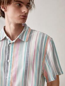 Manfinity RebelGame 鬆身男士條紋鈕領休閒襯衫 - 彩色 - 查看 7
