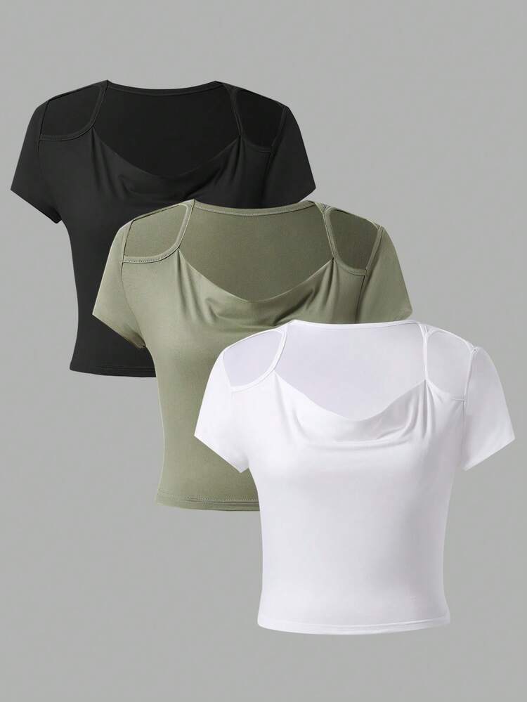 Women's Draped-Neck Slim Fit T-Shirt
