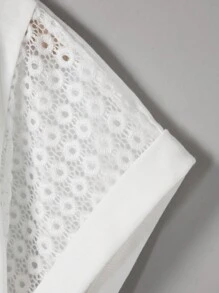 SHEIN Tween Girls' Knitted Solid Color Round Neck Loose Fit Vacation T-Shirt - White - View 5