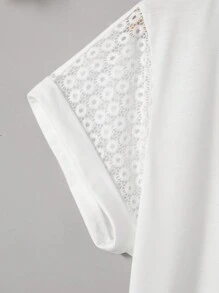 SHEIN Tween Girls' Knitted Solid Color Round Neck Loose Fit Vacation T-Shirt - White - View 4