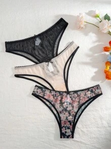 女式花卉印花三角褲（3件/包） - 彩色 - 查看 6