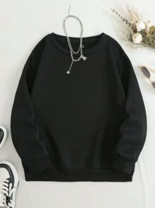 SHEIN EZwear 加大尺碼女款寬鬆卡通圖案連帽衫 - 黑色 - 查看 2