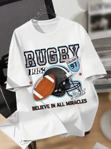 Tween Boy Casual Cartoon Graphic Short Sleeve Crew Neck T-Shirt, Suitable For Summer, Cotton Blend