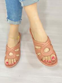 女士塑料拖鞋,時尚夏季防滑耐磨軟拖鞋户外必備 - 紅木色 - 查看 6