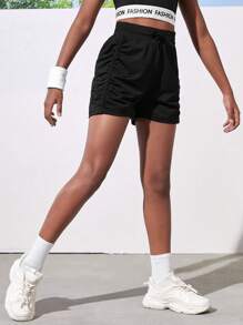 Tween Girls' Ruched Two-In-One Athletic Shorts - Black - View 1