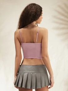 Forever 21 女士純色鬆緊綁帶短款背心上衣 - 粉色 - 查看 2
