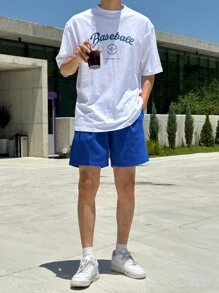 DAZY Camiseta de verano oversize para hombres con diseño de estampado de letras, camisetas gráficas