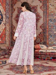 Al Najma V-Neck Long Sleeve Floral Print Dress - Multicolor - View 2