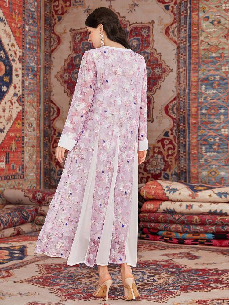 V-Neck Long Sleeve Floral Print Dress