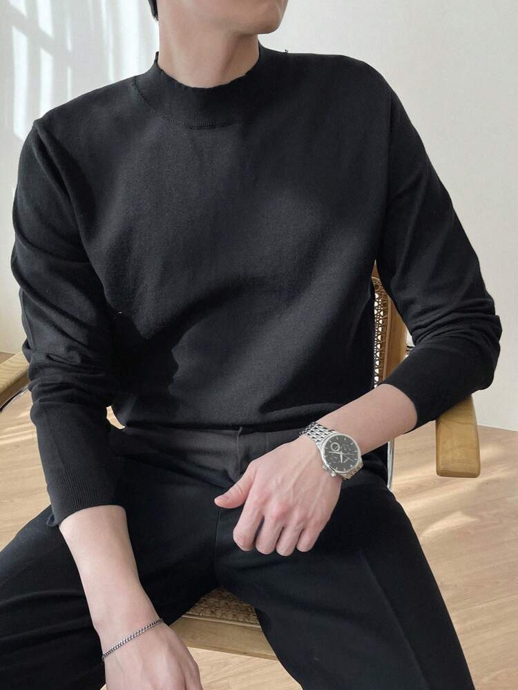 Men Solid Mock Neck Turtleneck Sweater