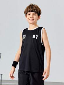 SHEIN Tween Boys' Loose Fit Football Number Pattern Vest Top 3pcs Outfit - Multicolor - View 17