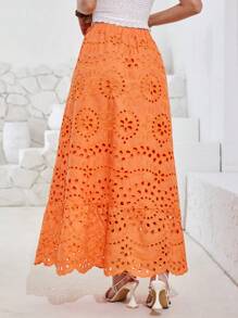 GENKIRA Embroidered Ladies' Long Skirt - Orange - View 2