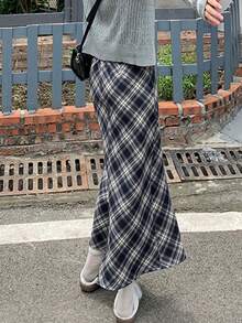 High Waisted Slit Plaid Casual Vacation Skirt