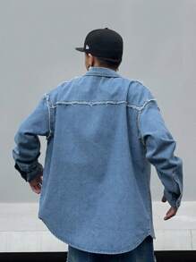 Manfinity EMRG Men's Frayed Edges Long Sleeve Denim Shirt
