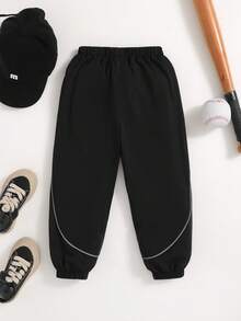 SHEIN Chàng trai trẻ Tương phản Màu sắc Thể thao Quần thể thao Với Cán Hem Và Cổ tay áo - màu đen - Xem 4