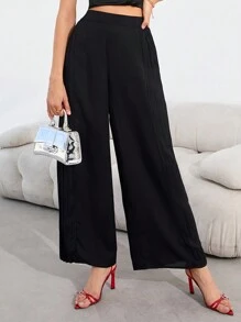 GENKIRA 女式百褶寬腿褲 - 黑色 - 查看 5