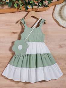 SHEIN Vestido De Tirantes De Verano Para Niñas Con Lindo Bloques De Colores Frescos