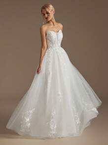 无肩带贴花性感婚纱