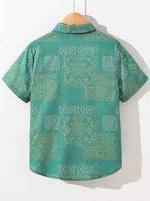 SHEIN Tween Boy Loose Cute Collar Padrão Camisa De Manga Curta Tecida