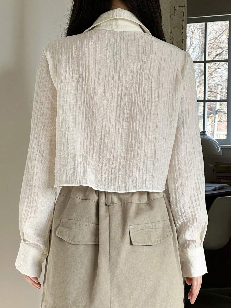 Women's Wrinkle Fabric Long Sleeve Shirt