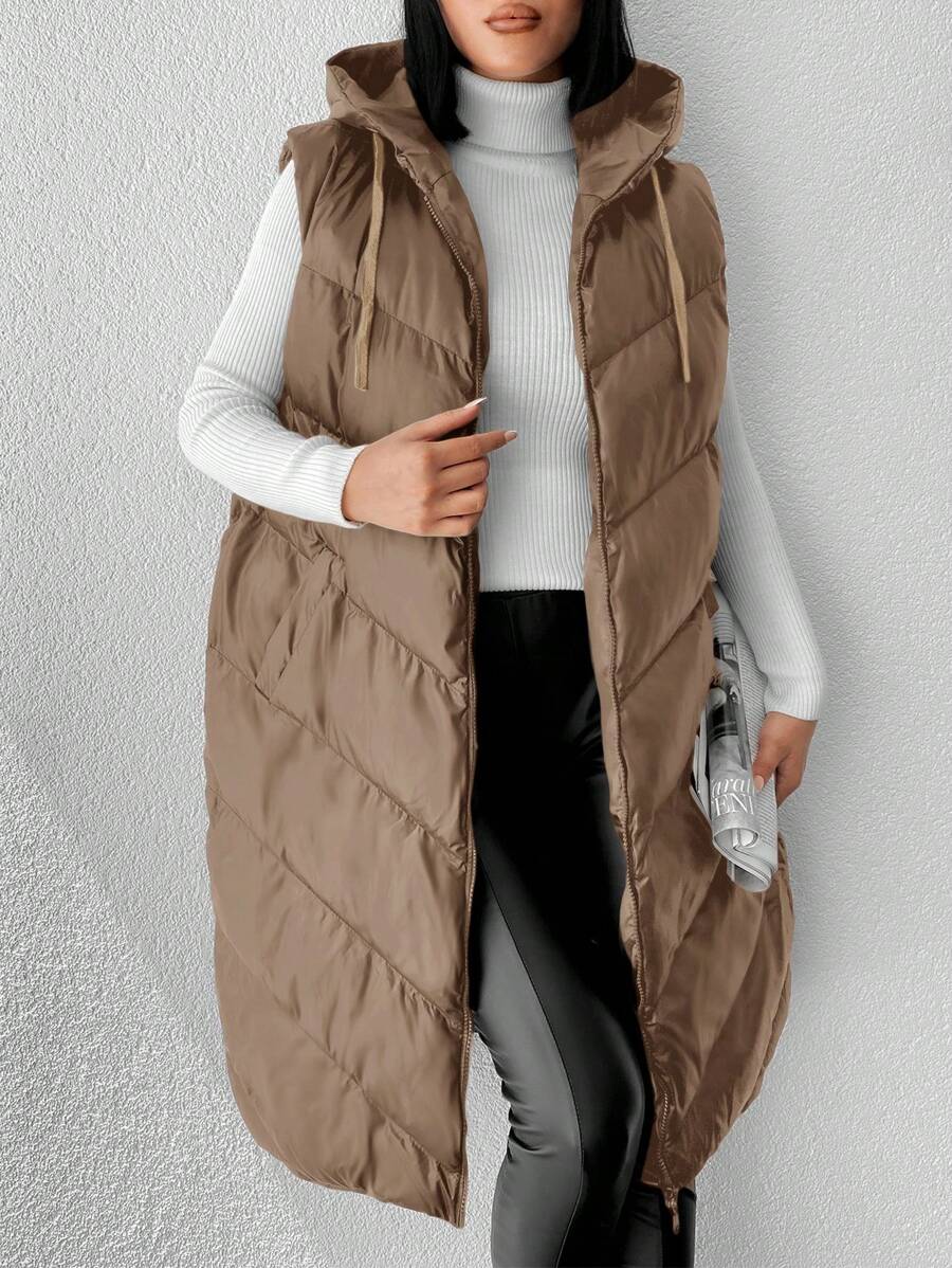 SHEIN Cottnline Women'S Hooded Padded Vest Padded Jacket - Brown - View 1