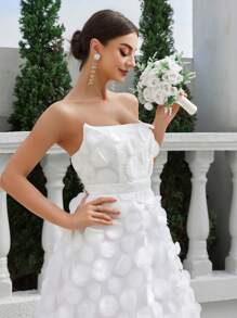 SHEIN Belle Lace Up Back, 3d Decorated Wedding Dress - White - View 2