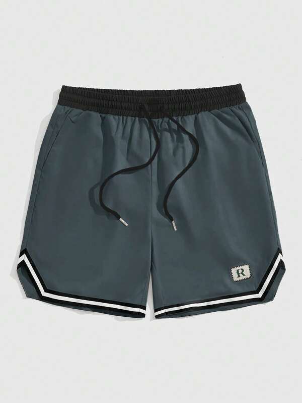 ROMWE MEN Street Life Men's Letter Patched Weaving Basketball Shorts, School