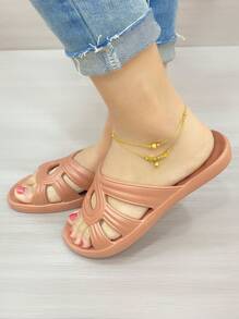 女士塑料拖鞋,時尚夏季防滑耐磨軟拖鞋户外必備 - 紅木色 - 查看 5