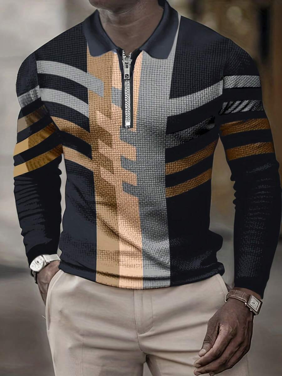 Manfinity Homme Nam Khối màu Tay áo dài Áo polo - Màu xanh lam - Xem 1