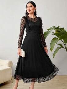 Modelyn Women's Lace Patchwork Furry Dress Long Evening Dresses Fall Cloth For Women - Black - View 6