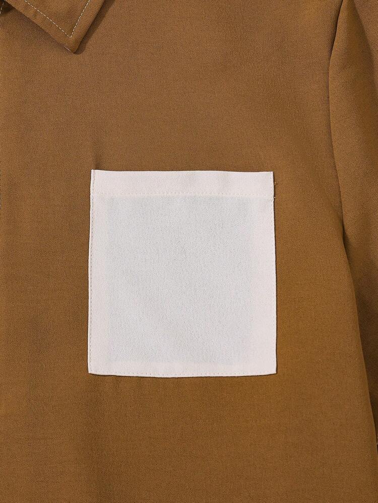 Men's Color Block Short Sleeve Shirt And Shorts Set For Home Wear