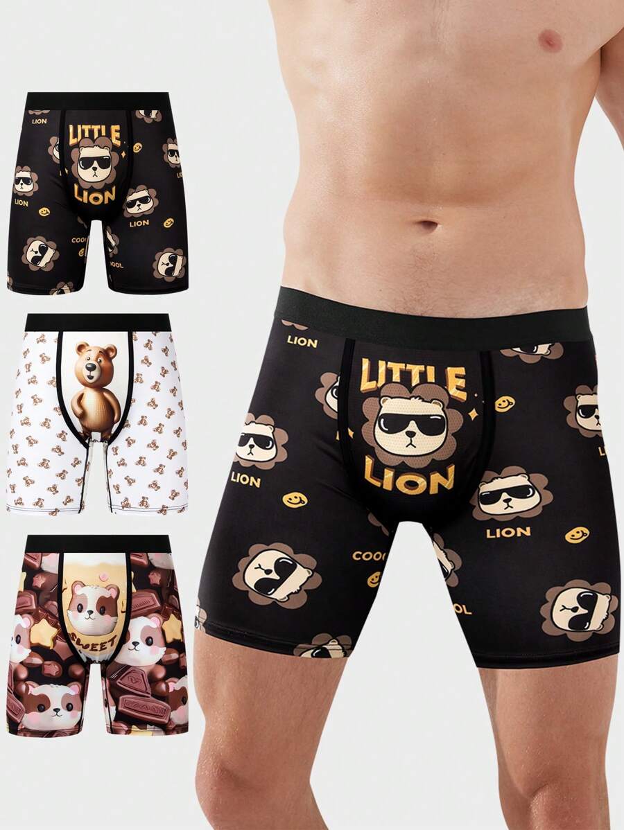Men's Cartoon Printed Boxer Briefs (3pcs/Set) - Multicolor - View 1