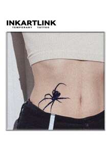 1pc 8*12cm Spider Herbal Juice Temporary Tattoo Magic Tattoo, 15 Days, Semi-Permanent, Long Lasting 1-2 Weeks - Black - View 2