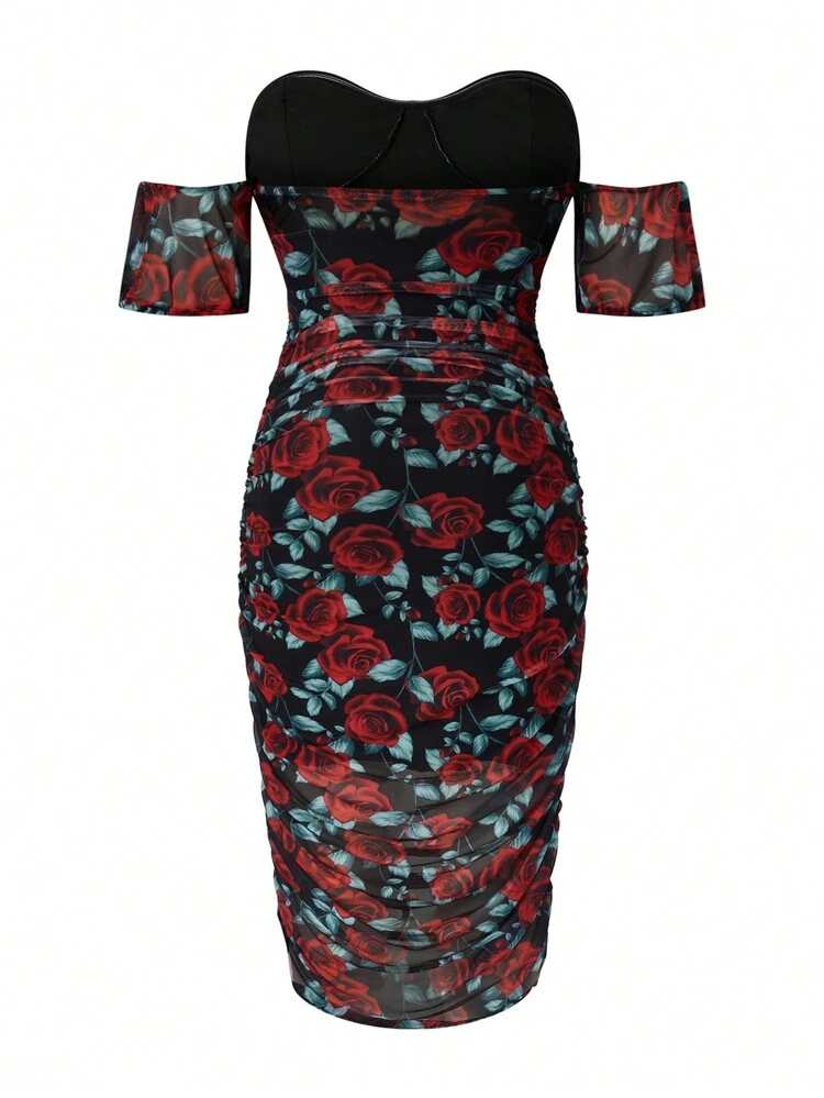 Plus Size Off-Shoulder Floral Print Dress