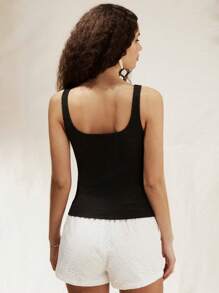 Forever 21 Ladies' Textured Buttoned Tank Top - Black - View 2