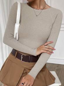SHEIN Essnce Raglan Sleeve Crop Jumper - Mocha Brown - View 5