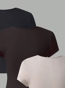INAWLY T-shirt A Coste Con Colletto A Serratura In Tinta Unita - Multicolore - Visualizzare 4
