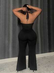 Slaydiva 大尺碼女性性感十字背心束身連體褲 - 黑色 - 查看 3