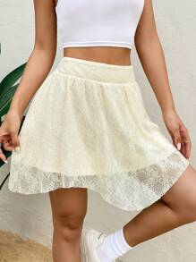 SHEIN Unity Women's Elastic Waist Lace A-Line Skirt - Apricot - View 3